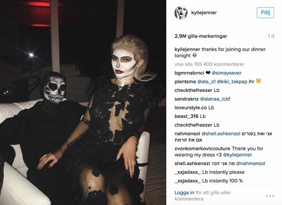 Kylie Jenner och Tyga som skelett.