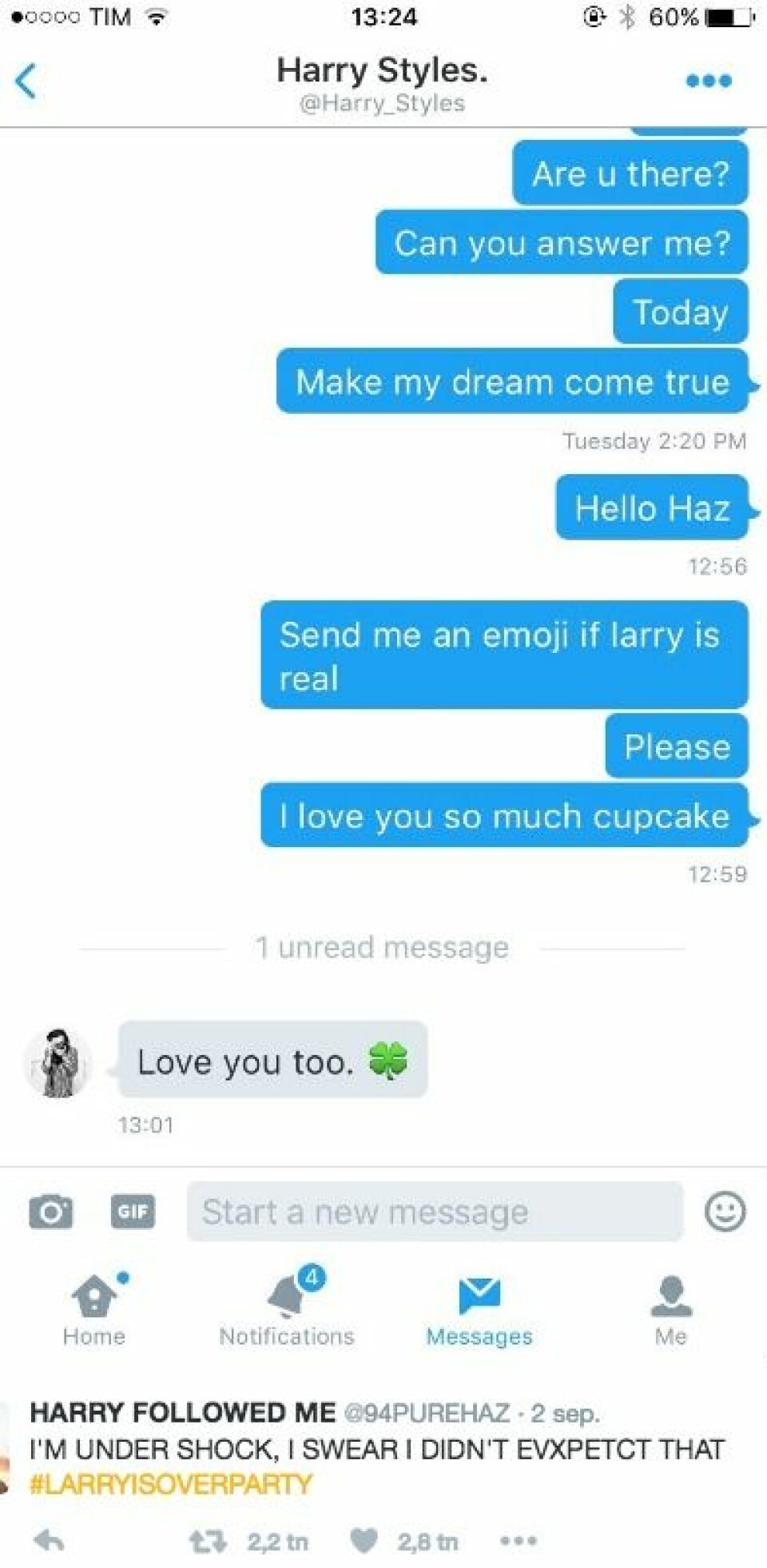 Harry Styles bekräftar med en emoji att Larry är real. Harry Styles bekräftar med en emoji att Larry är real.