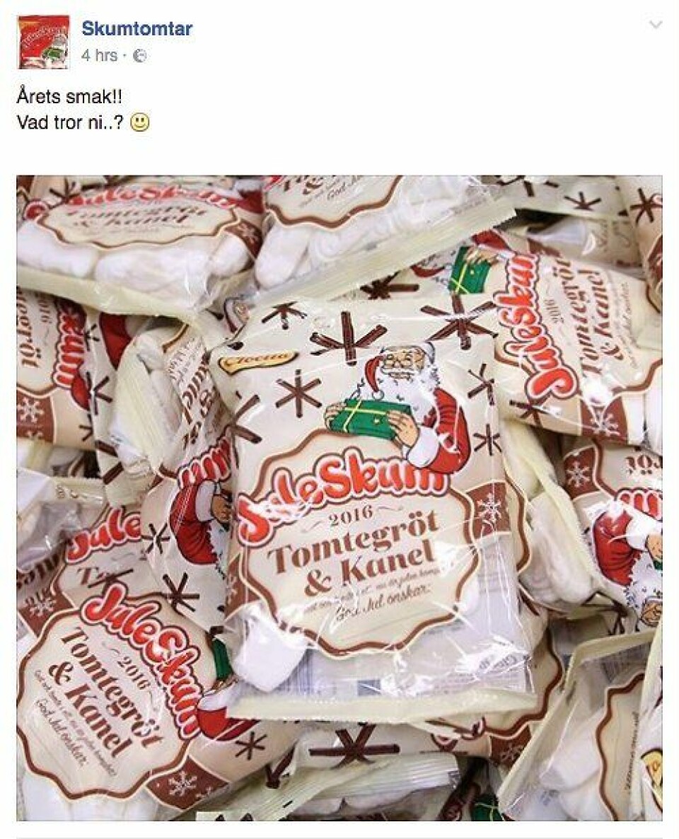 Årets smak på Juleskum är tomtegröt och kanel. Årets smak på Juleskum är tomtegröt och kanel.