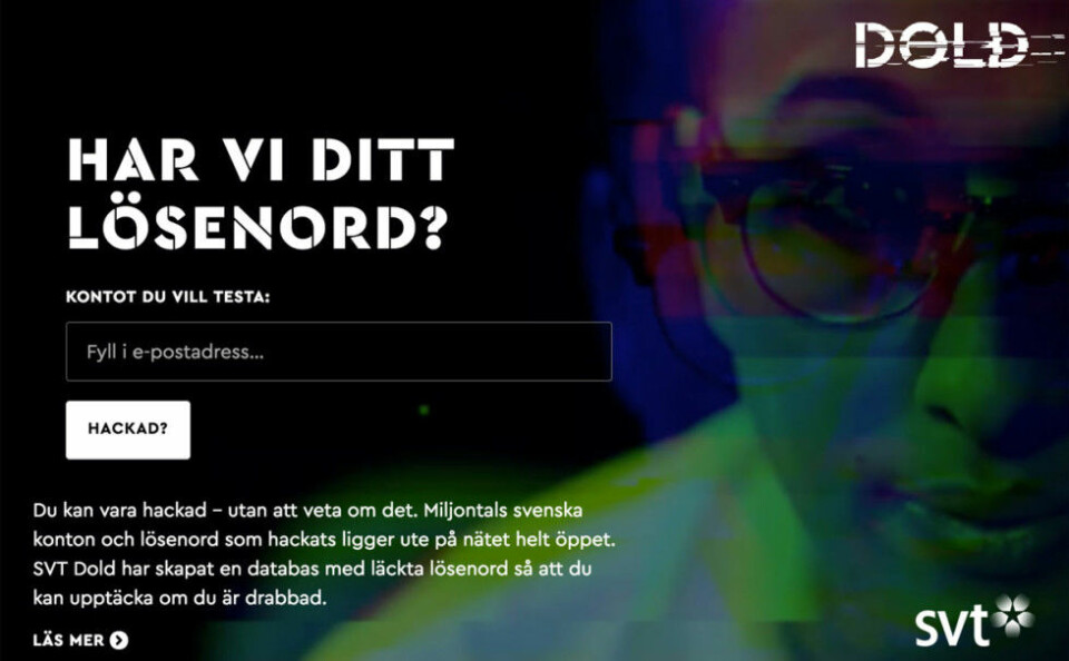 Så här ser sajten ut när du går in. Foto: SVT Så här ser sajten ut när du går in. Foto: SVT