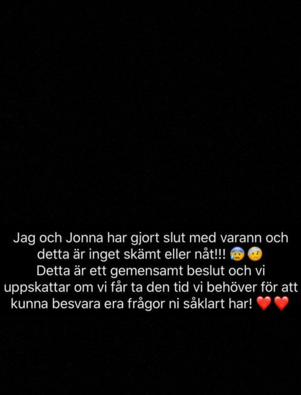 Bekräftat: Jocke och Jonna gör slut