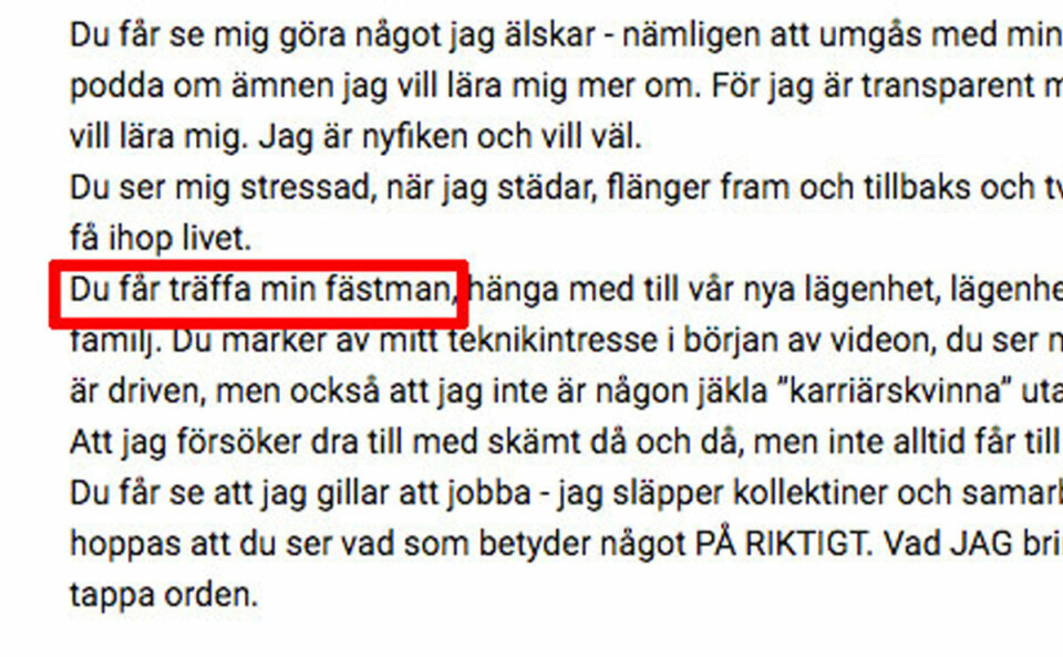 I beskrivningen till hennes senaste vlogg har hon skrivit sin fästman. I beskrivningen till hennes senaste vlogg har hon skrivit sin fästman.