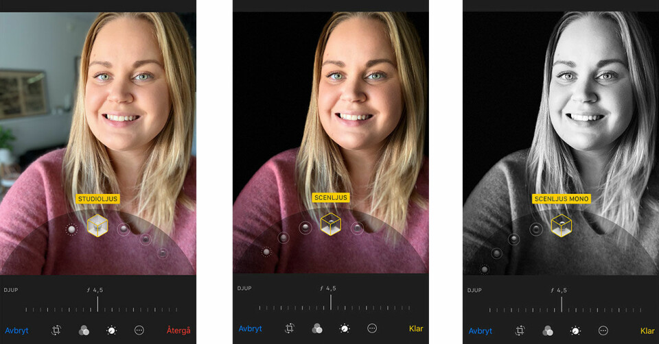 Så här ser tre olika porträttlägen ut på exakt samma bild. Så här ser tre olika porträttlägen ut på exakt samma bild.