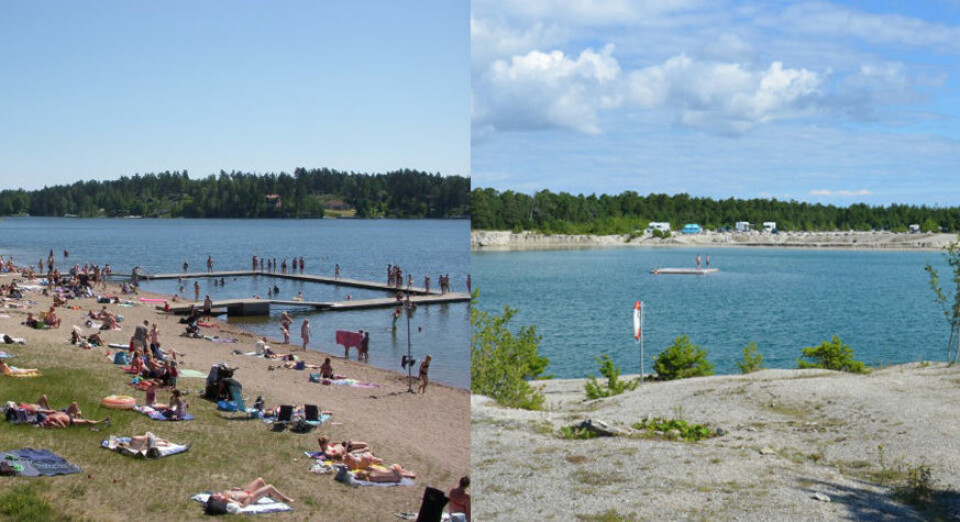 Två av Stockholms bästa badplatser. Till höger Blå Lagunen på Ekerö och till vänster Grisslinge havsbad. Två av Stockholms bästa badplatser. Till höger Blå Lagunen på Ekerö och till vänster Grisslinge havsbad.