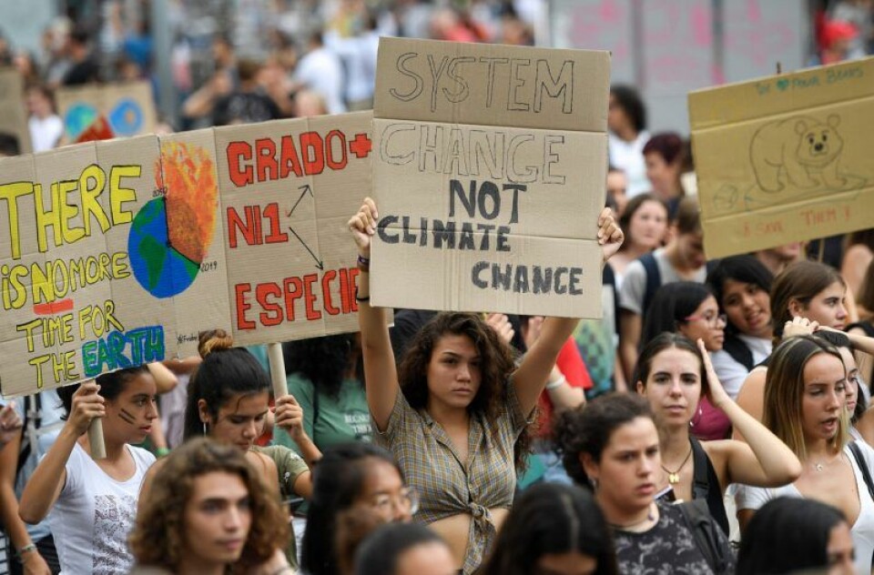 Bild från den globala klimatstrejken i Barcelona, Spanien. Bild från den globala klimatstrejken i Barcelona, Spanien.