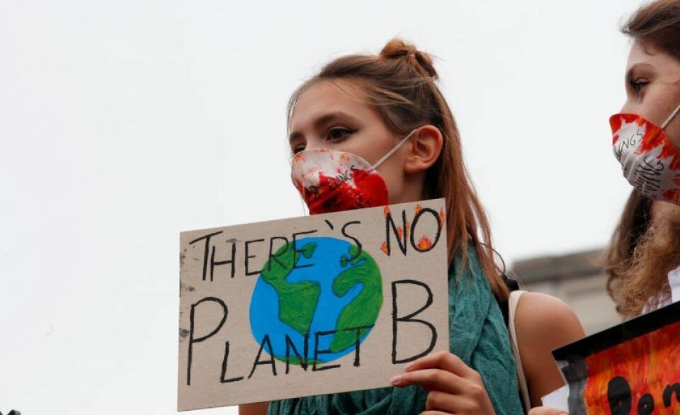 Texten ”There is no planet B” var återkommande på flera skyltar. Här syns den i Milano, Italien. Texten ”There is no planet B” var återkommande på flera skyltar. Här syns den i Milano, Italien.