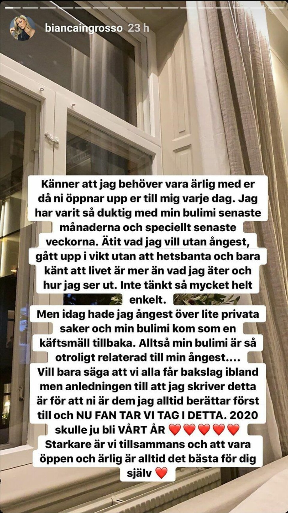 Bianca Ingrosso berättar att hon har fått ett återfall i sin bulimi. Foto: Skärmdump Instagram Bianca Ingrosso berättar att hon har fått ett återfall i sin bulimi. Foto: Skärmdump Instagram