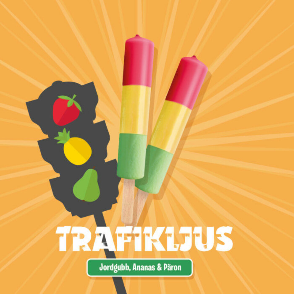 Isglassen som har samma färg som ett trafikljus. Isglassen som har samma färg som ett trafikljus.