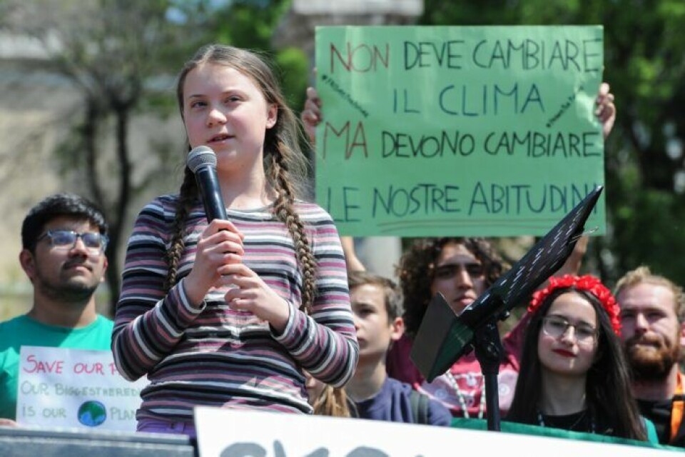 Greta Thunberg på en klimatdemonstration i Rom. Greta Thunberg på en klimatdemonstration i Rom.