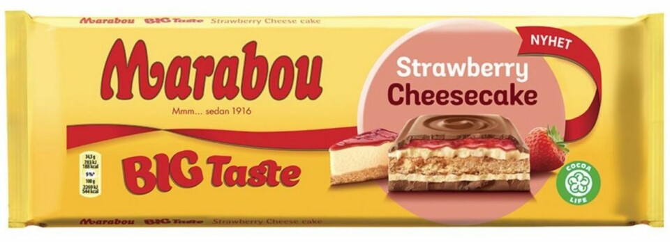 Marabou Strawberry Cheesecake är en ny tung skapelse i serien Big Taste. Marabou Strawberry Cheesecake är en ny tung skapelse i serien Big Taste.